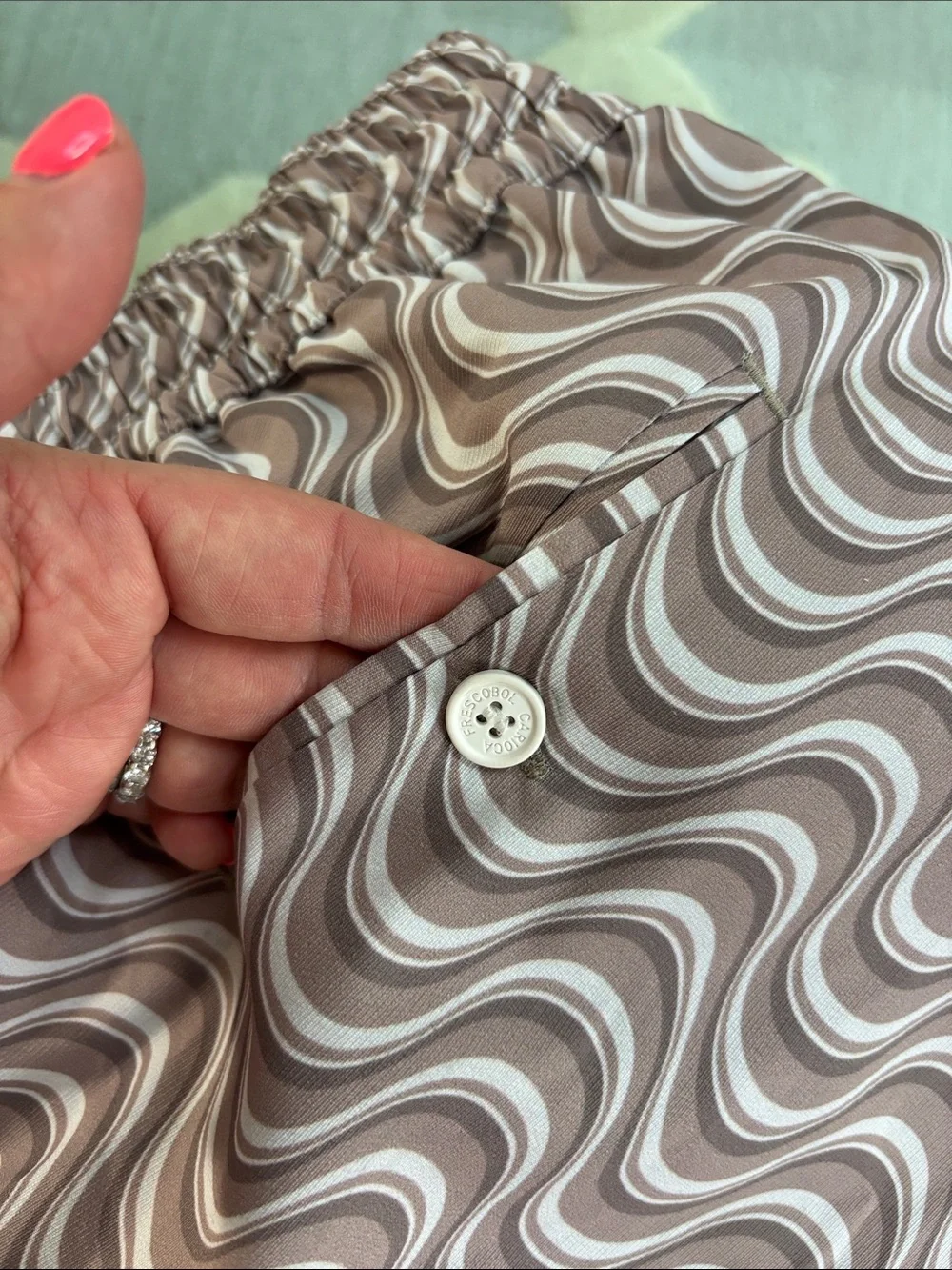 FRESCOBOL CARIOCA Wavy Brown & Cream Swim Shorts with Drawstring